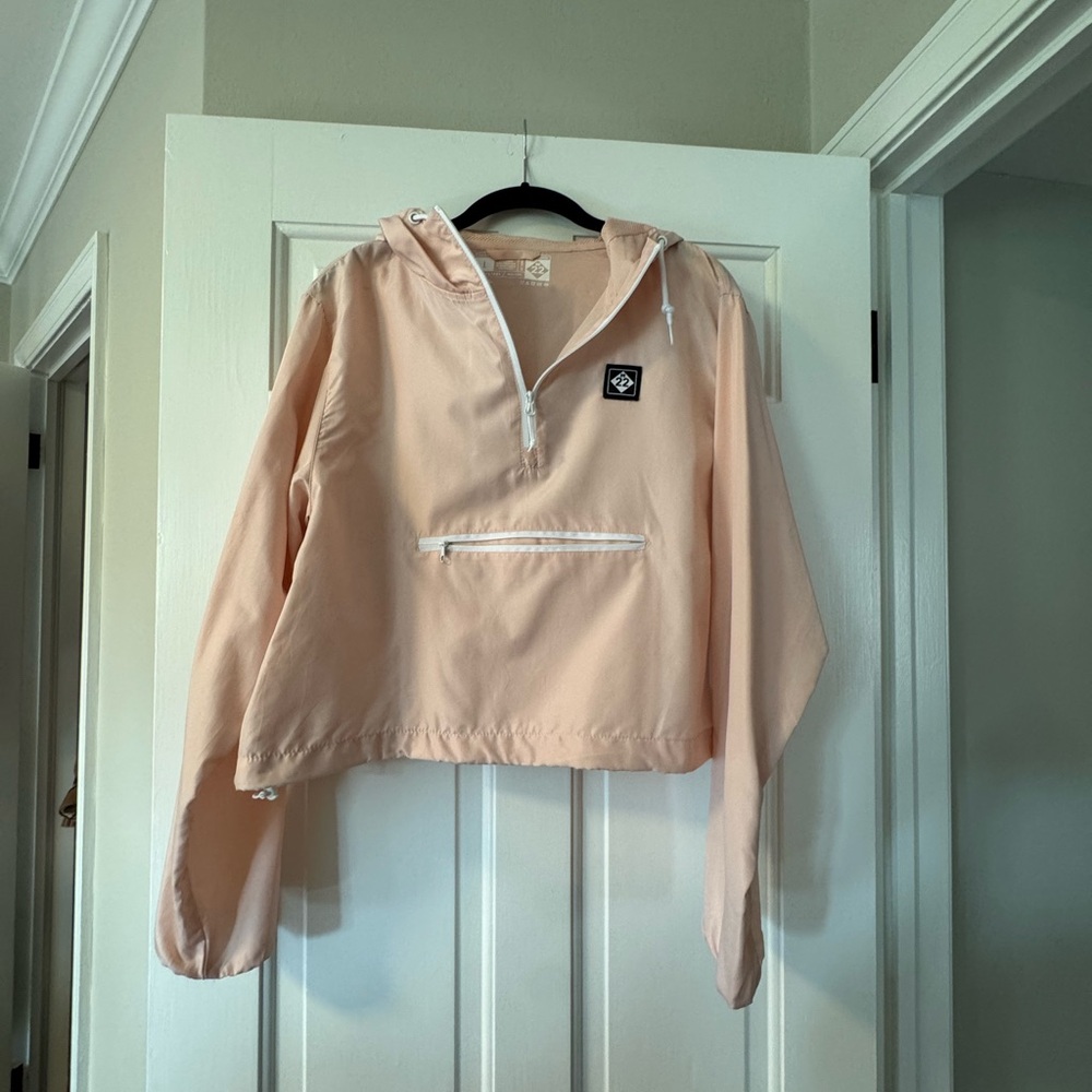 Peach Hooded Windbreaker with Front Pocket
